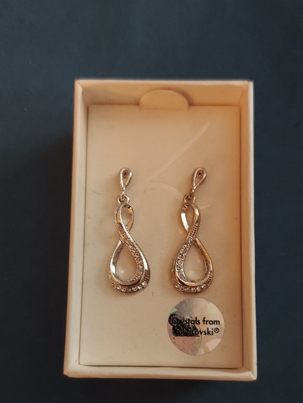 Silver Crystal Infinity Drop Earrings